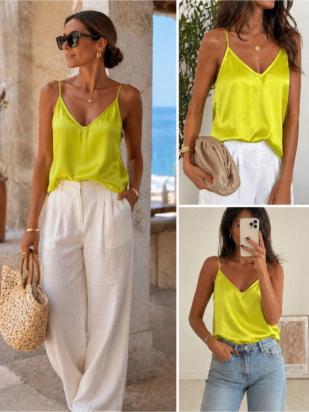 Women’s Satin V-Neck Cami Top - Lime
